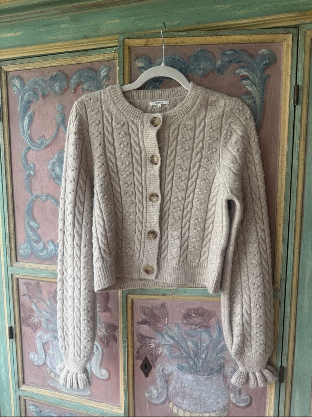Tularosa Oatmeal Cable Knit Button-Up Cardigan